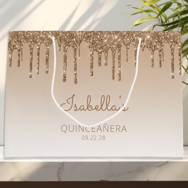 Bolsa De Regalo Grande Purpurina Drip Gold Quinceañera (Subido por el creador)