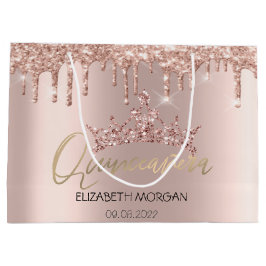 Bolsa De Regalo Grande Purpurina Dris Rosa Gold Tiara Quinceañera