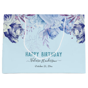 Bolsa De Regalo Grande Purpurina floral Luz Azul Feliz cumpleaños Gran G
