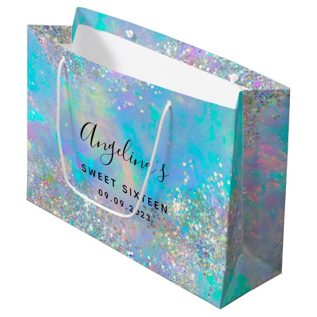 Bolsa De Regalo Grande Purpurina holográfico Opal Sweet 16 (Angulo Anverso)