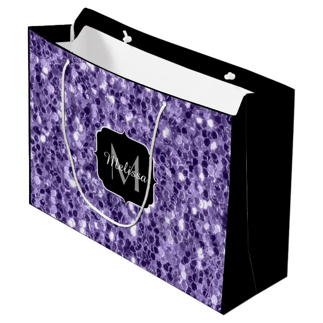Bolsa De Regalo Grande Purpurina morado ultravioleta chispa Monograma (Angulo Anverso)