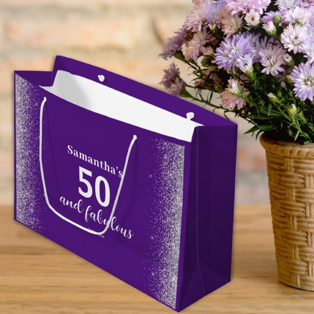 Bolsa De Regalo Grande Purpurina Plata Morado 50 cumpleaños (Subido por el creador)