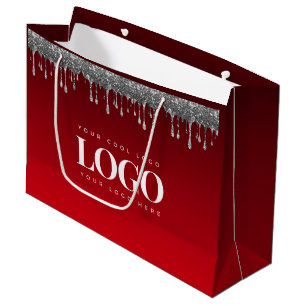 Bolsa De Regalo Grande Purpurina Plateada Goteo Glam Rojo Agregar Logotip