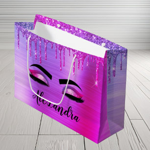 Bolsa De Regalo Grande Purpurina púrpura Esparkle Eyelashes Monograma Nom