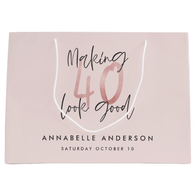 Bolsa De Regalo Grande purpurina rosa brillante moderno con estilo 40 año (Anverso)