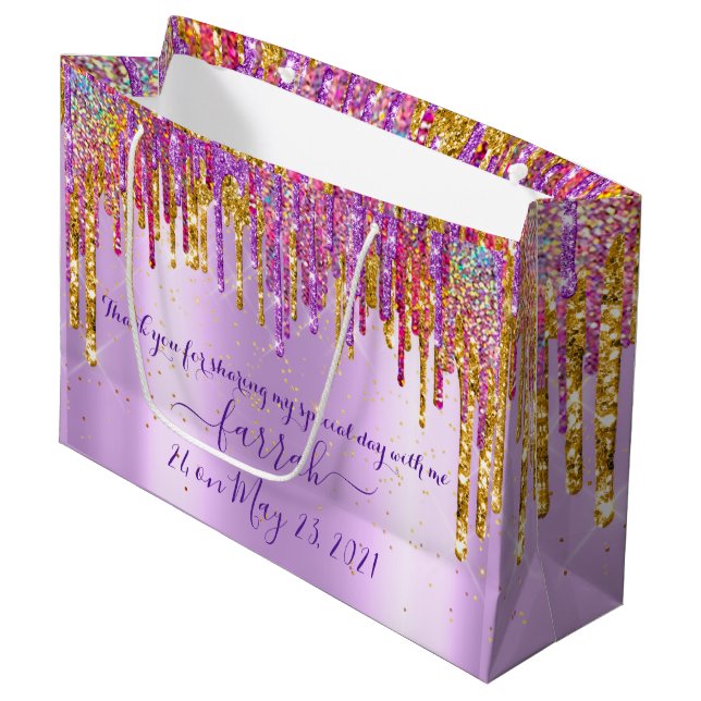 Bolsa De Regalo Grande Purpurina Rosa de golosinas de oro Sweet16th Viole (Angulo Anverso)