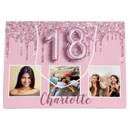 Bolsa De Regalo Grande purpurina rosa rubor de 18 años gotea el nombre de