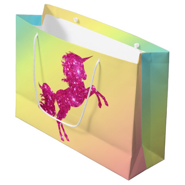 Bolsa De Regalo Grande Purpurina rosa Unicorn (Angulo Anverso)