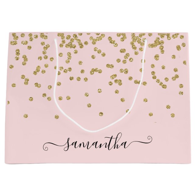 Bolsa De Regalo Grande Purpurina rosa y dorado (Anverso)