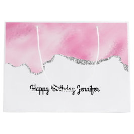 Bolsa De Regalo Grande Purpurina Rosa y Plata Faux Borde elegante