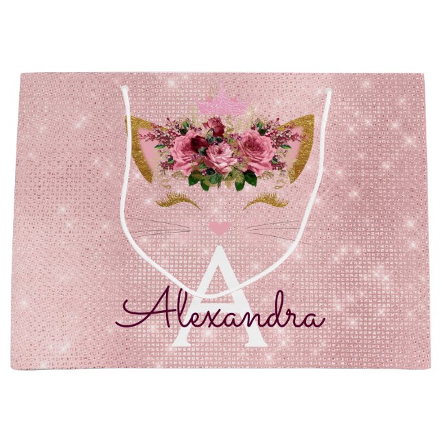 Bolsa De Regalo Grande Purpurina rosado Rubor Rosa Kitten (Anverso)