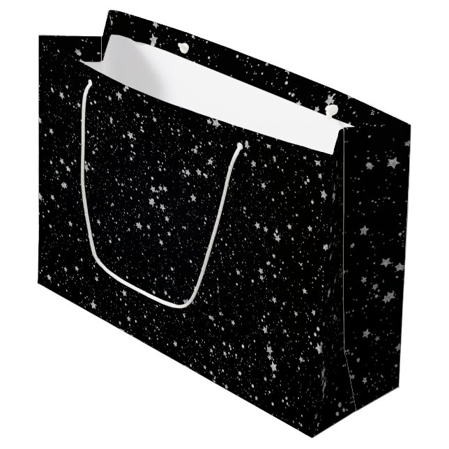 Bolsa De Regalo Grande Purpurina Stars2 - Negro de plata (Angulo Anverso)