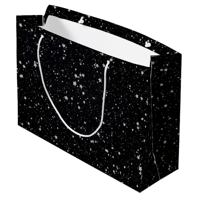 Bolsa De Regalo Grande Purpurina Stars2 - Negro de plata (Angulo reverso)