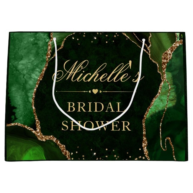 Bolsa De Regalo Grande Purpurina verde y oro Agate Agate Bridal Shower (Anverso)