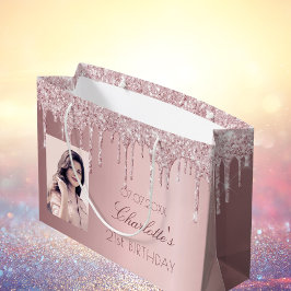 Bolsa De Regalo Grande Purpurinas de color rosa rubor de cumpleaños foto