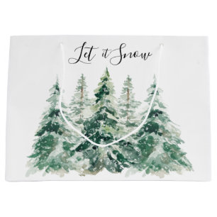 Bolsa De Regalo Grande Que Nieva Navidades de acuarela Pinos Árboles