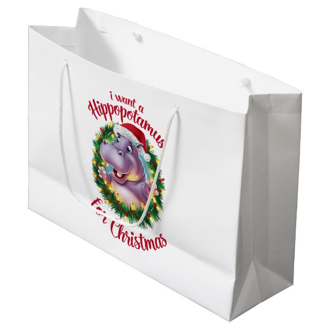 Bolsa De Regalo Grande Quiero Hipopótamo Para Navidades Xmas Hippo (Angulo Anverso)