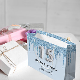 Bolsa De Regalo Grande Quinceanera bebé purpurina azul goteo nombre