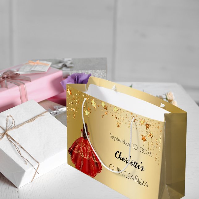 Bolsa De Regalo Grande Quinceanera estrellas de oro rojo vestir tiara (Subido por el creador)