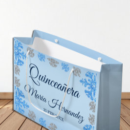 Bolsa De Regalo Grande Quinceañera Ice Blue Silver Snowflake