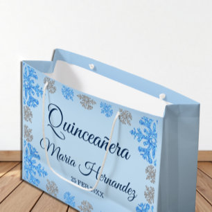 Bolsa De Regalo Grande Quinceañera Ice Blue Silver Snowflake