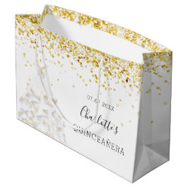 Bolsa De Regalo Grande Quinceanera purpurina blanco polvo vestido nombre
