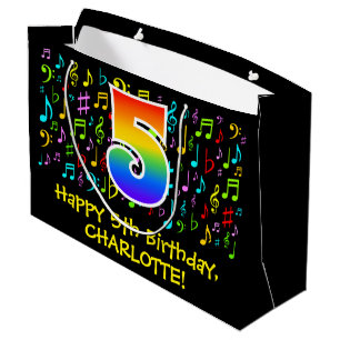 Bolsa De Regalo Grande Quinto cumpleaños - Símbolos de música colorida