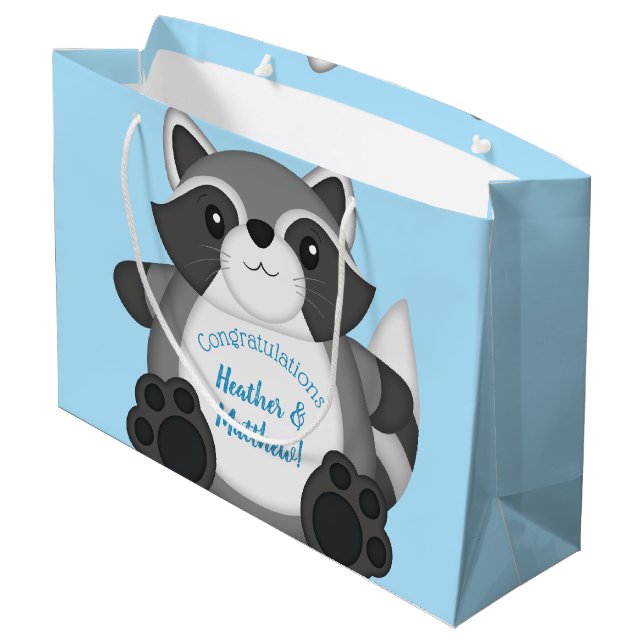 Bolsa De Regalo Grande Raccoon Baby Shower Blue (Angulo reverso)