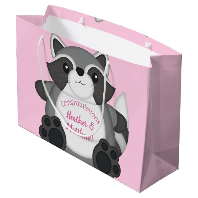 Bolsa De Regalo Grande Raccoon Baby Shower Pink (Angulo reverso)