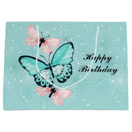 Bolsa De Regalo Grande Racimo de mariposas azules y rosadas