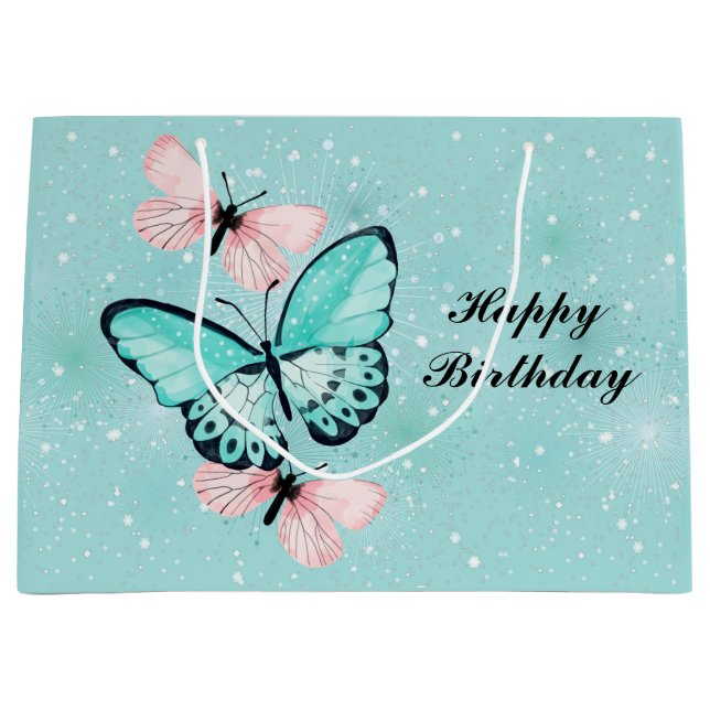 Bolsa De Regalo Grande Racimo de mariposas azules y rosadas (Anverso)