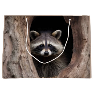Bolsa De Regalo Grande Racoon en la cueva del árbol