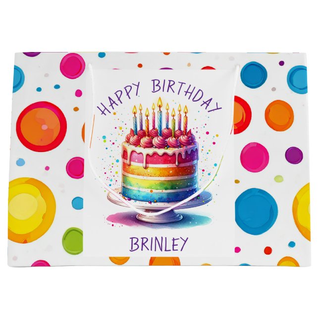 Bolsa De Regalo Grande Rainbow Cake Happy Birthday (Anverso)