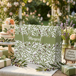 Bolsa De Regalo Grande Rama de Olivo Nombre Monograma Verde Salvia