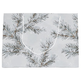 Bolsa De Regalo Grande Ramas de árbol de navidad grises y nevadas