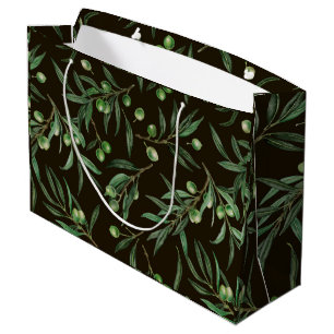 Bolsa De Regalo Grande Ramas de oliva acuarela en negro