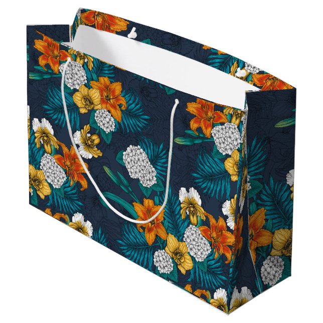 Bolsa De Regalo Grande Ramo tropical azul (Angulo reverso)