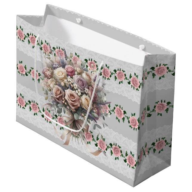 Bolsa De Regalo Grande Ramos de novia de rosas rosadas (Angulo Anverso)