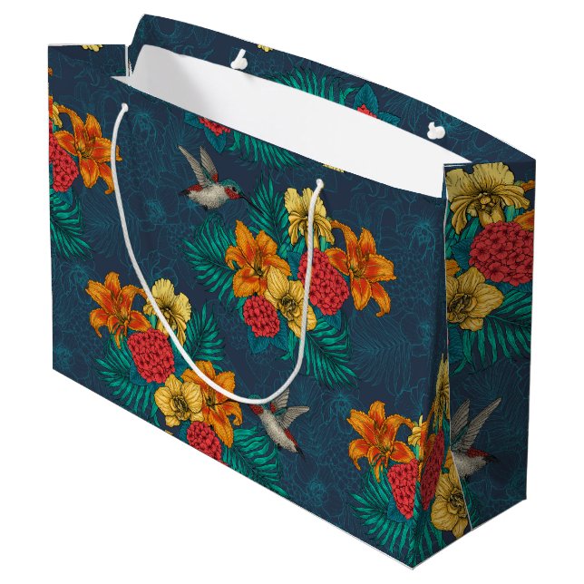 Bolsa De Regalo Grande Ramos tropicales y colibríes (Angulo reverso)