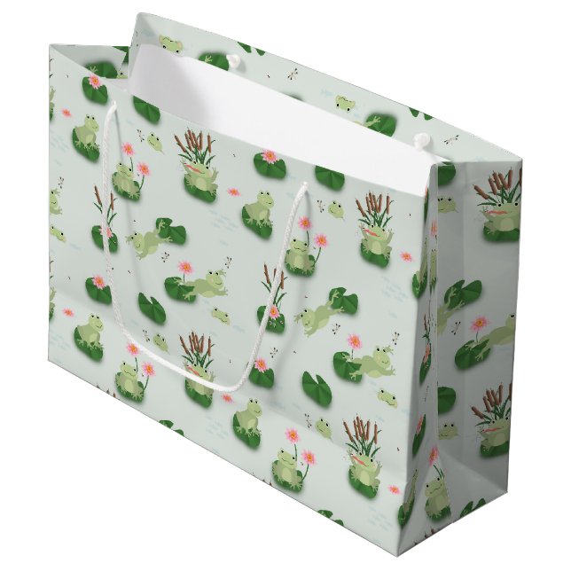 Bolsa De Regalo Grande Ranas Lindas en Estanque de Lirios (Angulo Anverso)