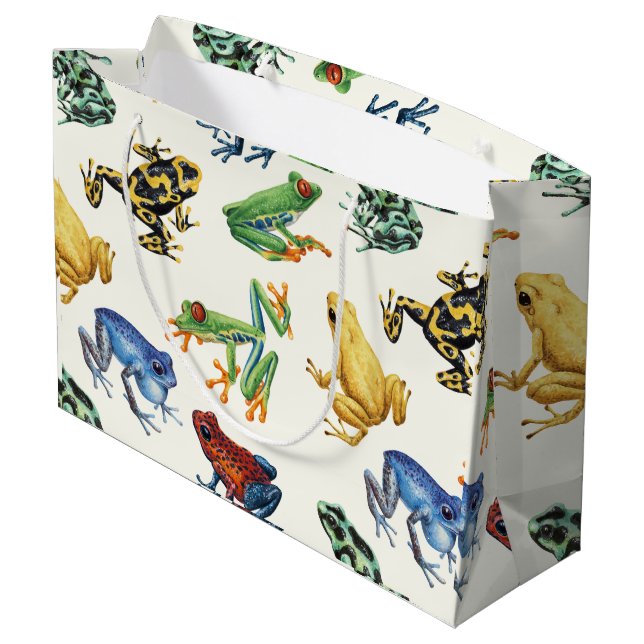 Bolsa De Regalo Grande Ranas sobre blanco natural (Angulo reverso)