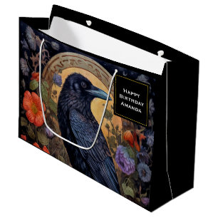 Bolsa De Regalo Grande Raven negro con flores Cumpleaños de diseño gótico