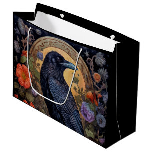 Bolsa De Regalo Grande Raven negro con flores de diseño gótico