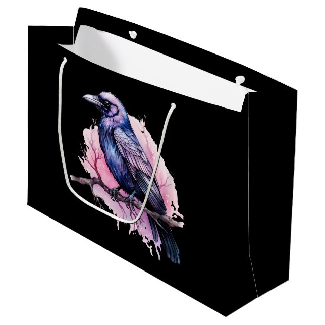 Bolsa De Regalo Grande Raven negro en un Ilustracion de sucursal (Angulo Anverso)