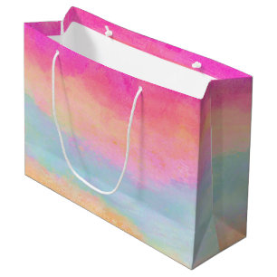 Bolsa De Regalo Grande Rayas abstractas de arcoiris amarillo rosa azul