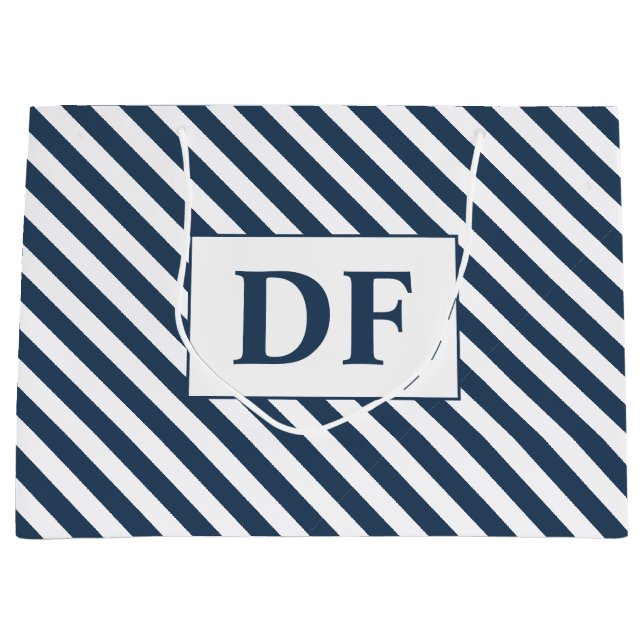 Bolsa De Regalo Grande Rayas azules/blancas personalizados (Anverso)