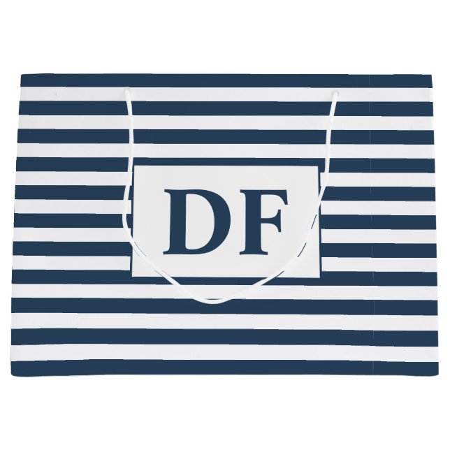 Bolsa De Regalo Grande Rayas azules/blancas personalizados (Anverso)