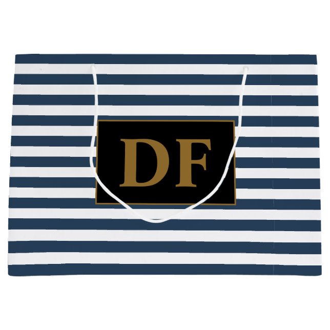 Bolsa De Regalo Grande Rayas azules/blancas personalizados (Anverso)