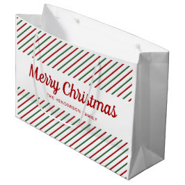 Bolsa De Regalo Grande Rayas blancas verdes rojas Feliz Navidad