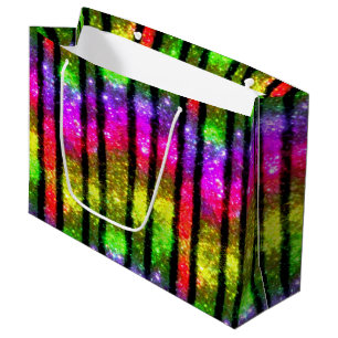 Bolsa De Regalo Grande Rayas Brillantes Arcoíris Neon